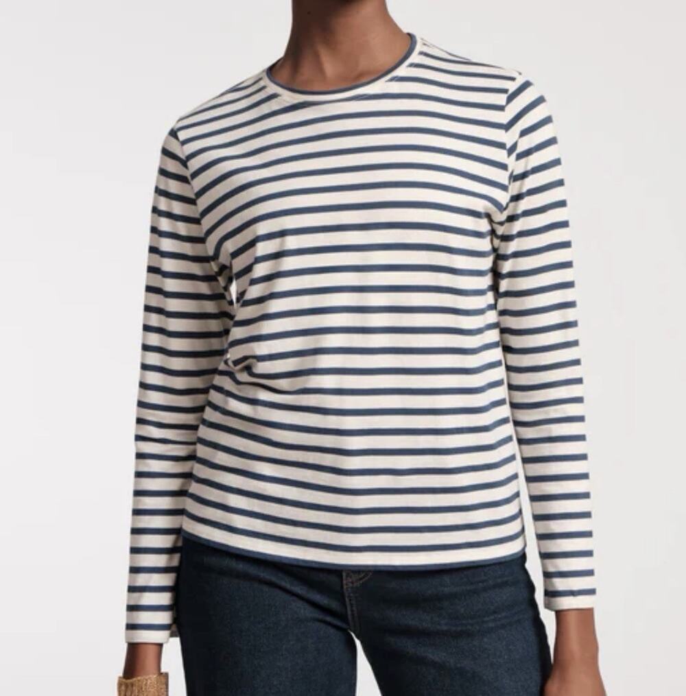 Frances Valentine Long Sleeve T Shirt Size XL Oyster Blue Striped 100% Cotton XO